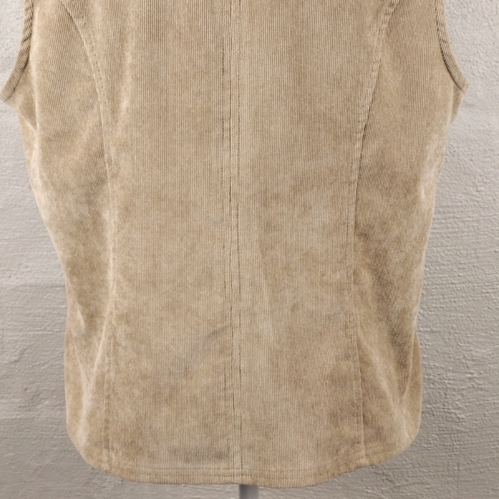 Southern Lady Vintage Tan Corduroy Pointed Collar Sleeveless Zip Up Vest - Picture 9 of 11